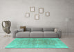 Machine Washable Persian Turquoise Traditional Area Rugs in a Living Room,, wshtr3704turq