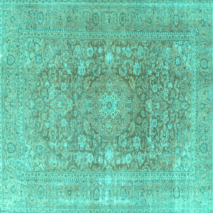Square Machine Washable Persian Turquoise Traditional Area Rugs, wshtr3704turq