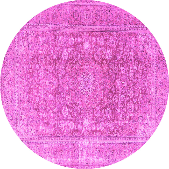 Round Machine Washable Persian Pink Traditional Rug, wshtr3704pnk