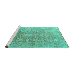 Sideview of Machine Washable Persian Turquoise Traditional Area Rugs, wshtr3704turq