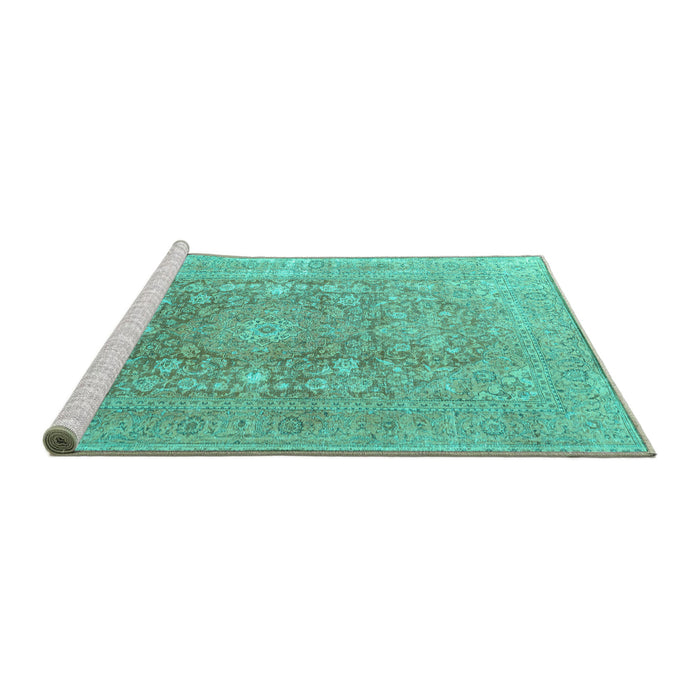 Sideview of Machine Washable Persian Turquoise Traditional Area Rugs, wshtr3704turq
