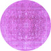 Round Machine Washable Persian Purple Traditional Area Rugs, wshtr3704pur