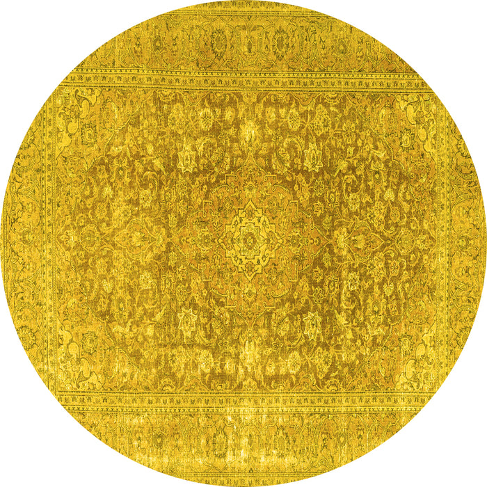 Round Machine Washable Persian Yellow Traditional Rug, wshtr3704yw