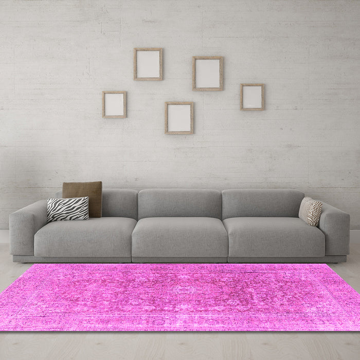 Machine Washable Persian Pink Traditional Rug in a Living Room, wshtr3704pnk