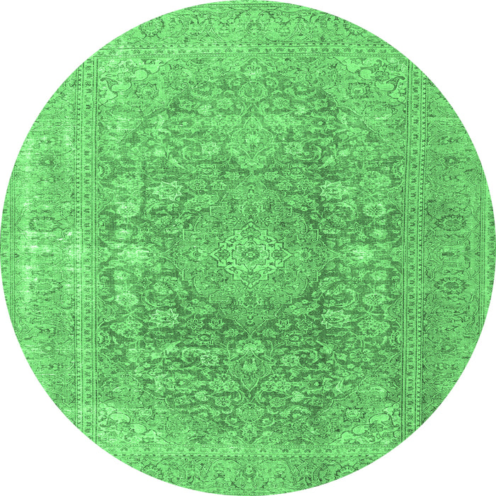 Round Persian Emerald Green Traditional Rug, tr3704emgrn