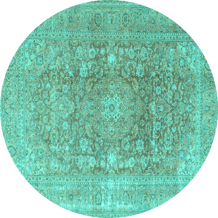 Round Persian Turquoise Traditional Rug, tr3704turq
