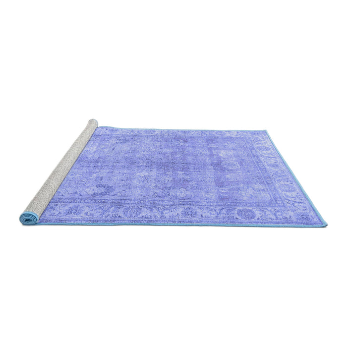 Sideview of Machine Washable Persian Blue Traditional Rug, wshtr3705blu