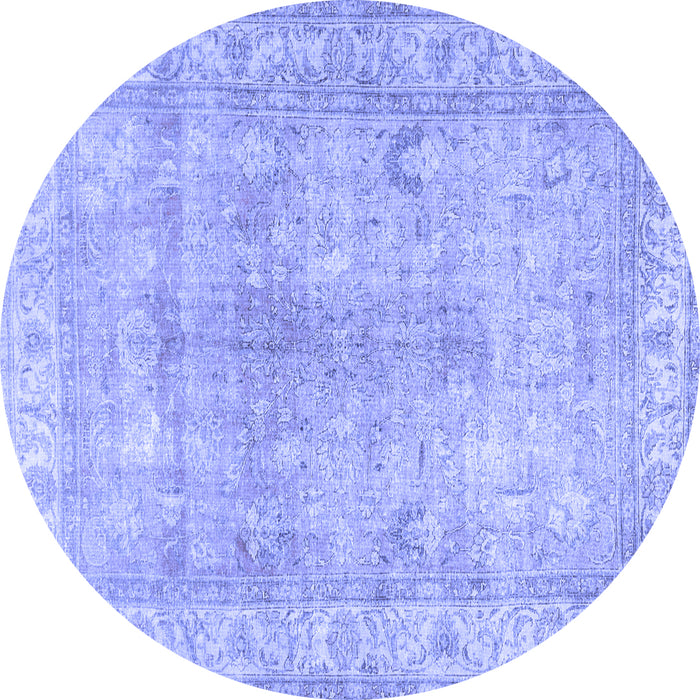 Round Machine Washable Persian Blue Traditional Rug, wshtr3705blu