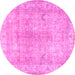 Round Machine Washable Persian Pink Traditional Rug, wshtr3705pnk