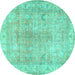 Round Machine Washable Persian Turquoise Traditional Area Rugs, wshtr3705turq