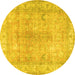 Round Machine Washable Persian Yellow Traditional Rug, wshtr3705yw