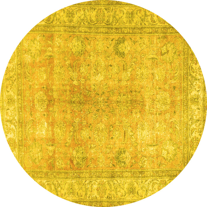 Round Persian Yellow Traditional Rug, tr3705yw
