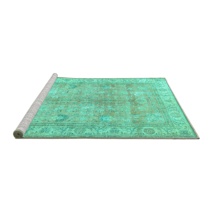 Sideview of Machine Washable Persian Turquoise Traditional Area Rugs, wshtr3705turq