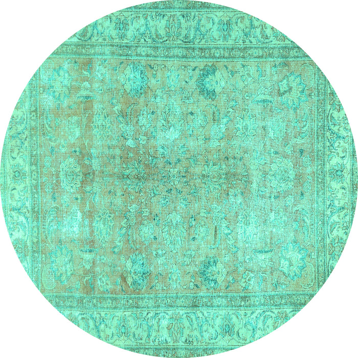 Round Persian Turquoise Traditional Rug, tr3705turq