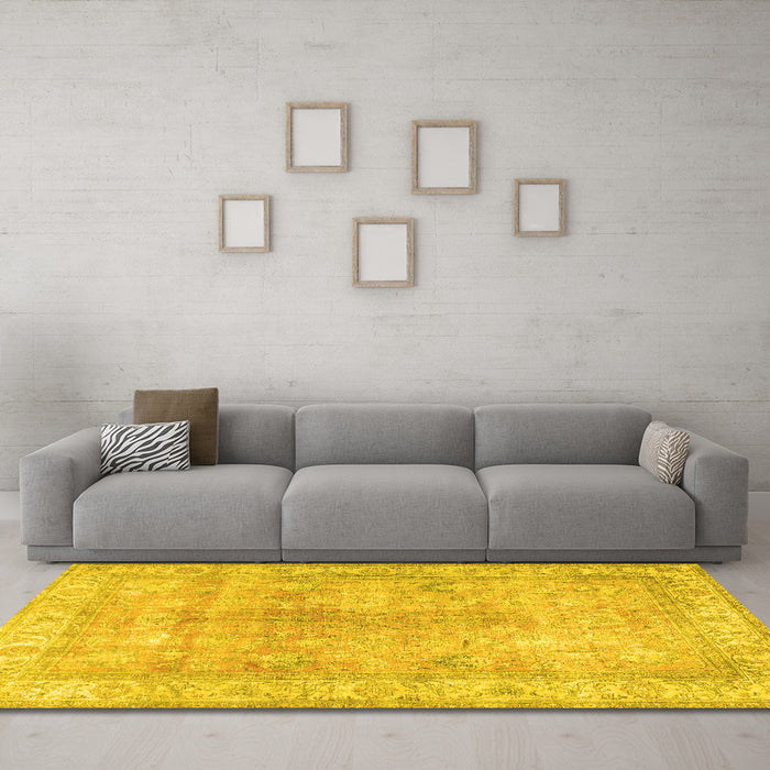 Machine Washable Persian Yellow Traditional Rug in a Living Room, wshtr3705yw