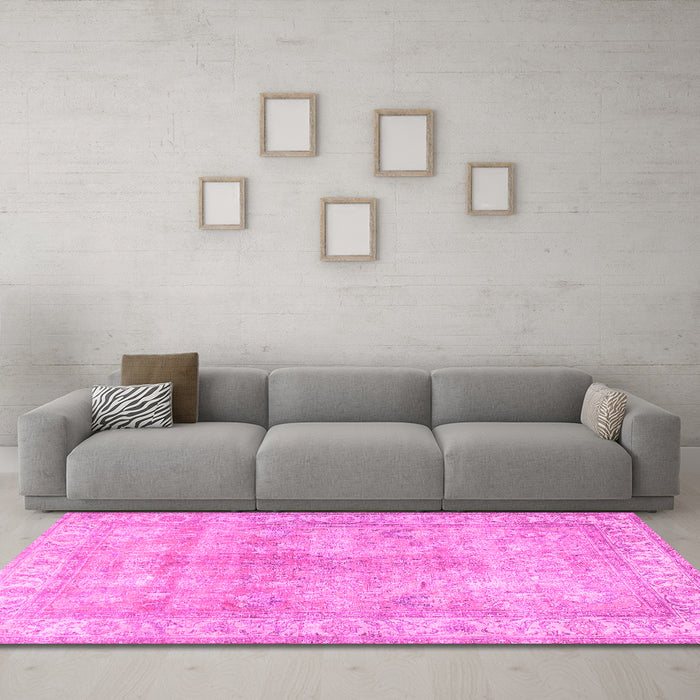 Machine Washable Persian Pink Traditional Rug in a Living Room, wshtr3705pnk