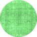 Round Persian Emerald Green Traditional Rug, tr3705emgrn