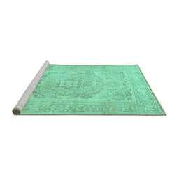 Sideview of Machine Washable Persian Turquoise Traditional Area Rugs, wshtr3706turq
