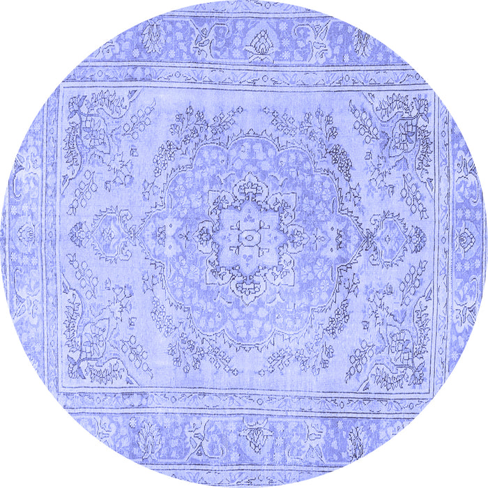 Round Machine Washable Persian Blue Traditional Rug, wshtr3706blu