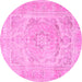 Round Machine Washable Persian Pink Traditional Rug, wshtr3706pnk