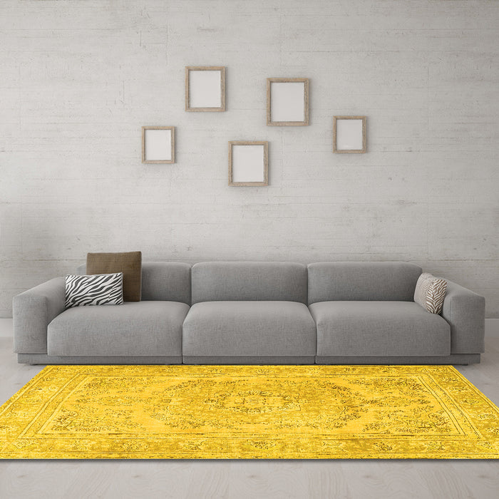 Machine Washable Persian Yellow Traditional Rug in a Living Room, wshtr3706yw