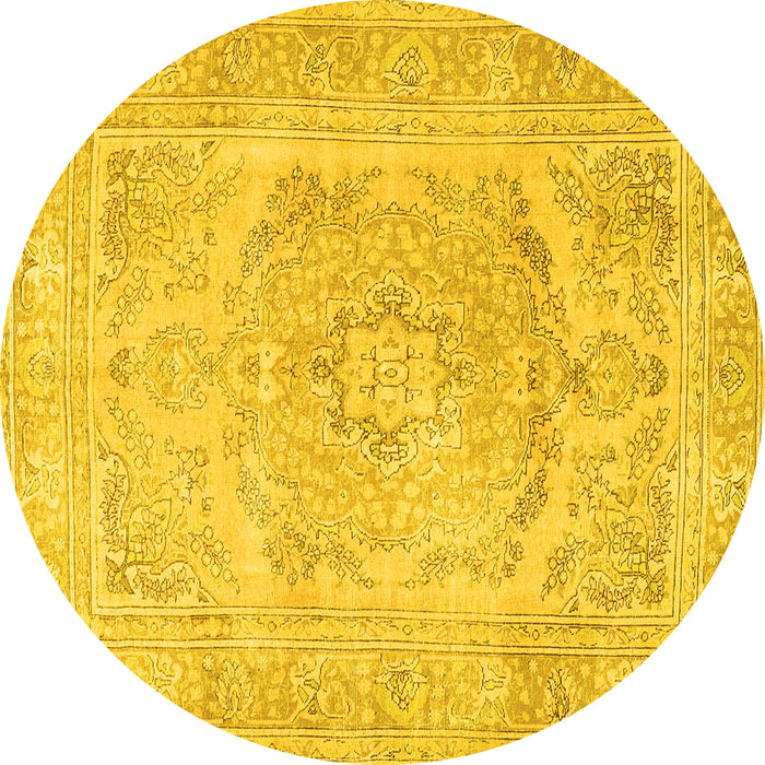 Round Persian Yellow Traditional Rug, tr3706yw