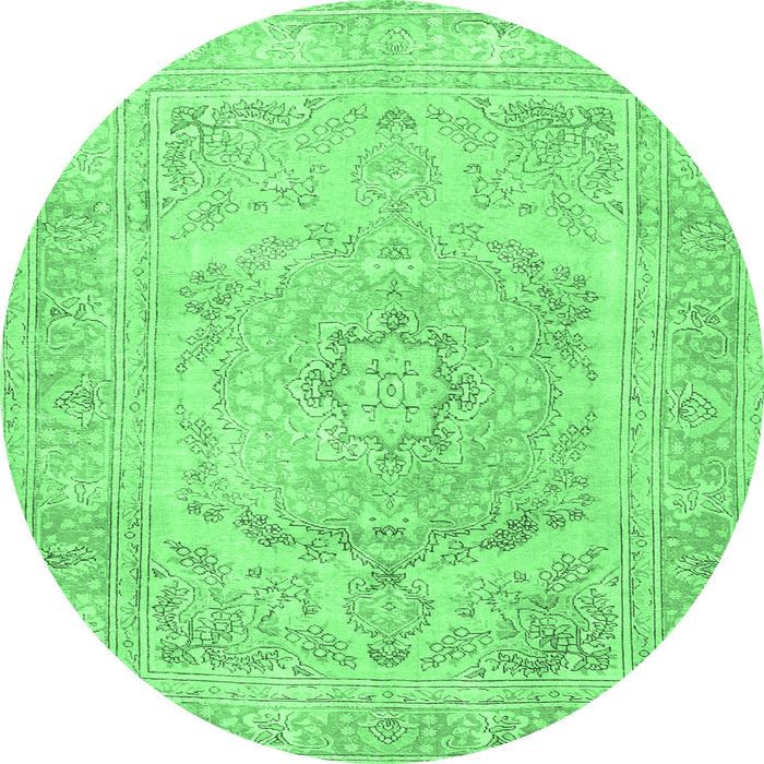 Round Machine Washable Persian Emerald Green Traditional Area Rugs, wshtr3706emgrn