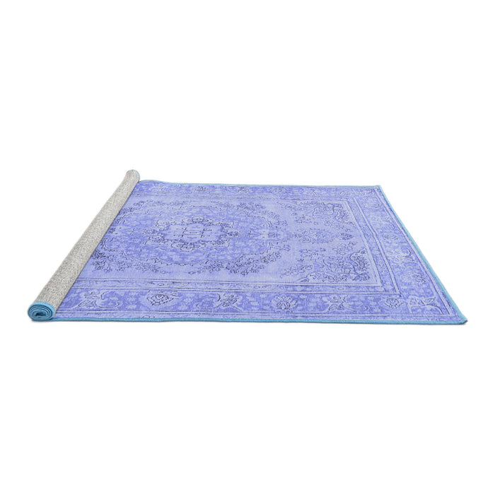 Sideview of Machine Washable Persian Blue Traditional Rug, wshtr3706blu