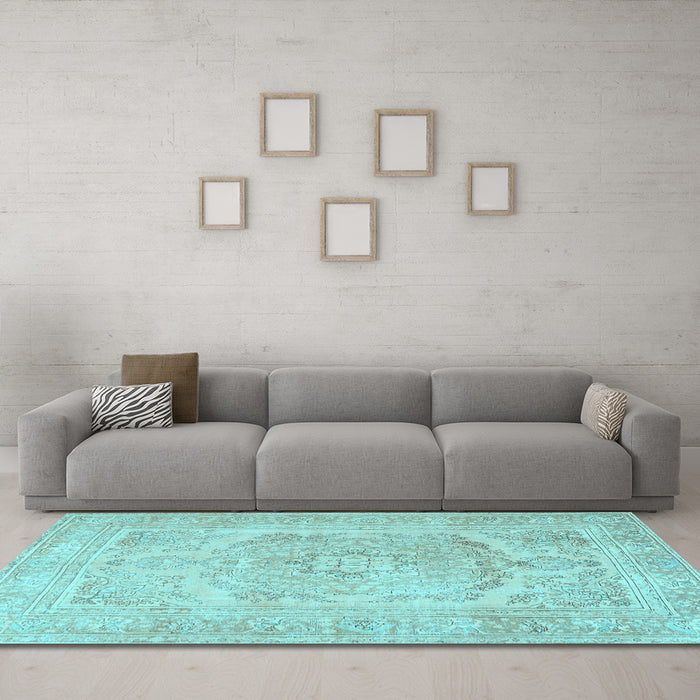 Machine Washable Persian Light Blue Traditional Rug in a Living Room, wshtr3706lblu