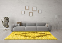 Machine Washable Persian Yellow Traditional Rug in a Living Room, wshtr3707yw