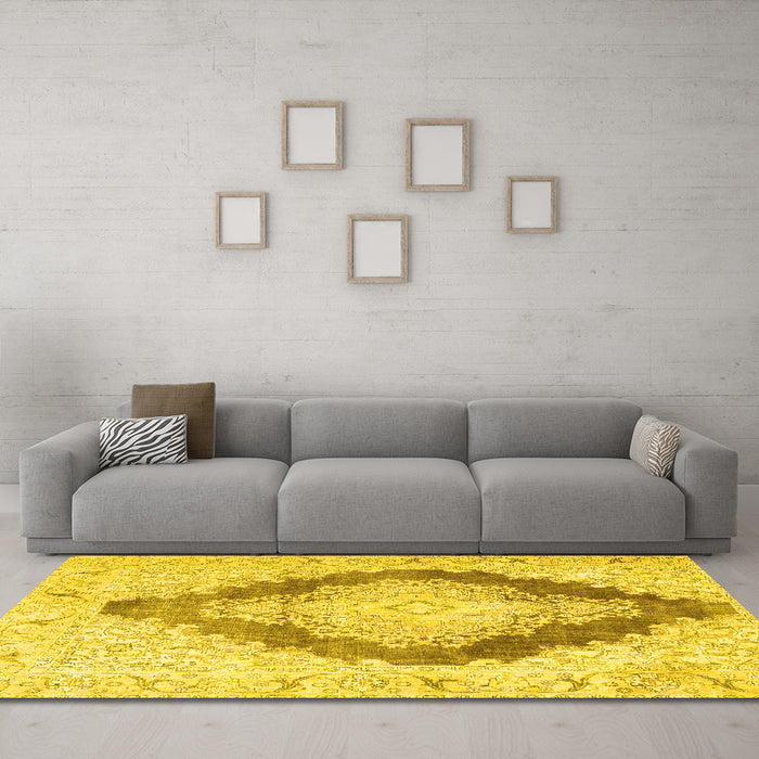 Machine Washable Persian Yellow Traditional Rug in a Living Room, wshtr3707yw