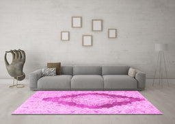 Machine Washable Persian Pink Traditional Rug in a Living Room, wshtr3707pnk