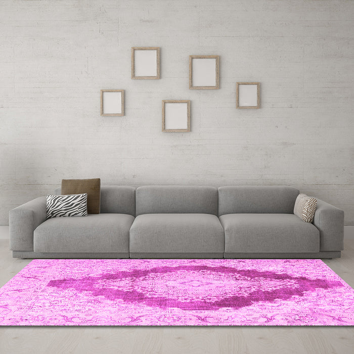Machine Washable Persian Pink Traditional Rug in a Living Room, wshtr3707pnk
