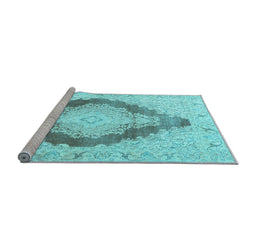 Sideview of Machine Washable Persian Light Blue Traditional Rug, wshtr3707lblu