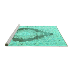 Sideview of Machine Washable Persian Turquoise Traditional Area Rugs, wshtr3707turq