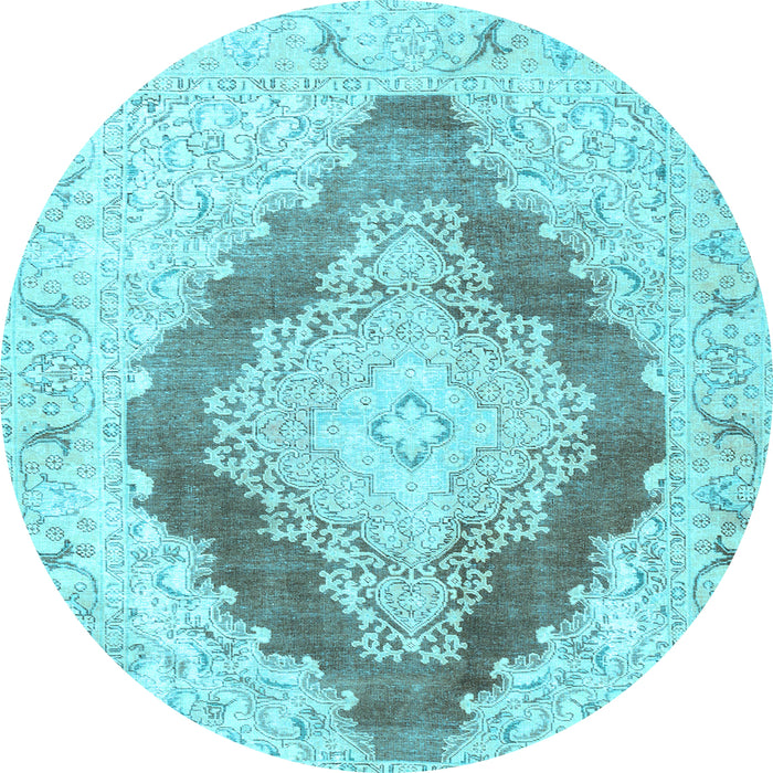Round Machine Washable Persian Light Blue Traditional Rug, wshtr3707lblu