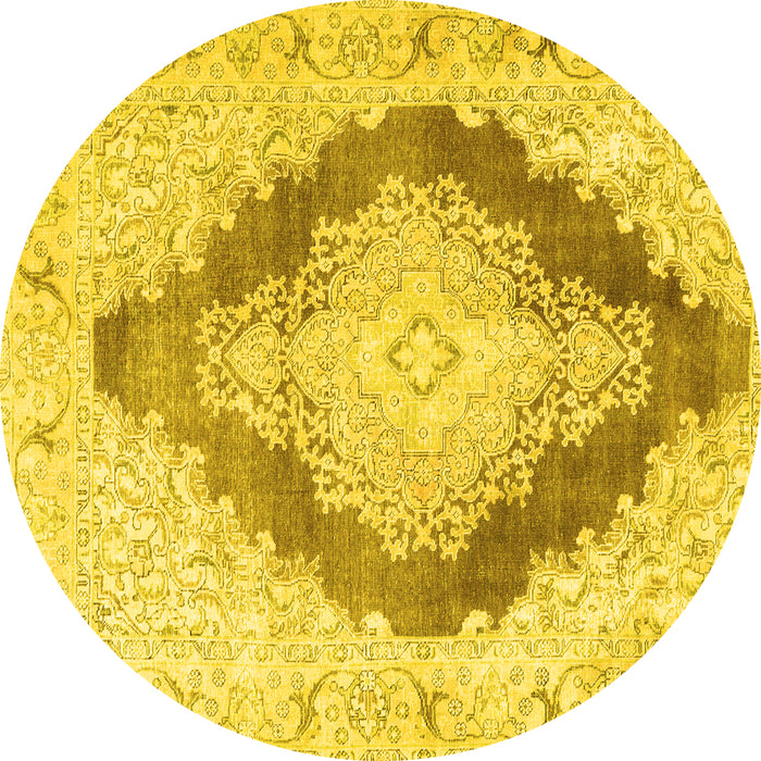 Round Machine Washable Persian Yellow Traditional Rug, wshtr3707yw