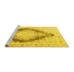 Sideview of Machine Washable Persian Yellow Traditional Rug, wshtr3707yw