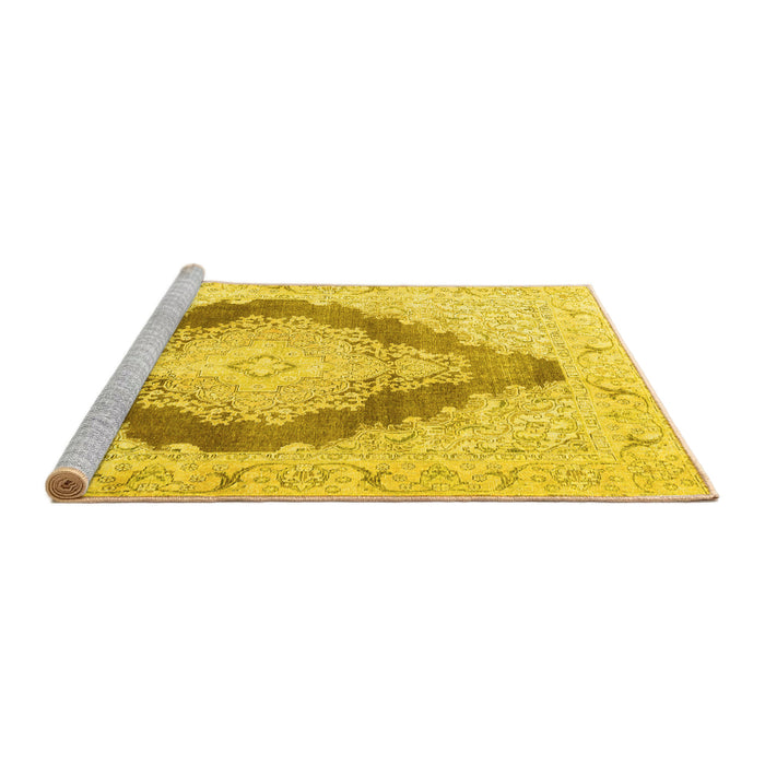 Sideview of Machine Washable Persian Yellow Traditional Rug, wshtr3707yw