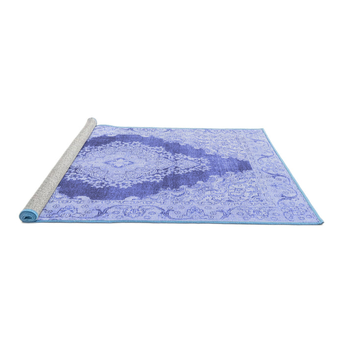 Sideview of Machine Washable Persian Blue Traditional Rug, wshtr3707blu