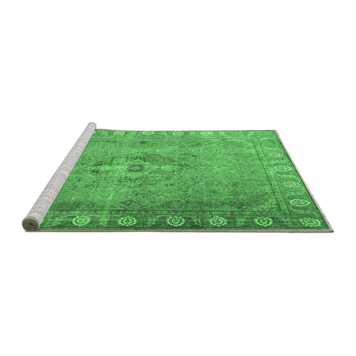 Sideview of Machine Washable Persian Emerald Green Traditional Area Rugs, wshtr3708emgrn
