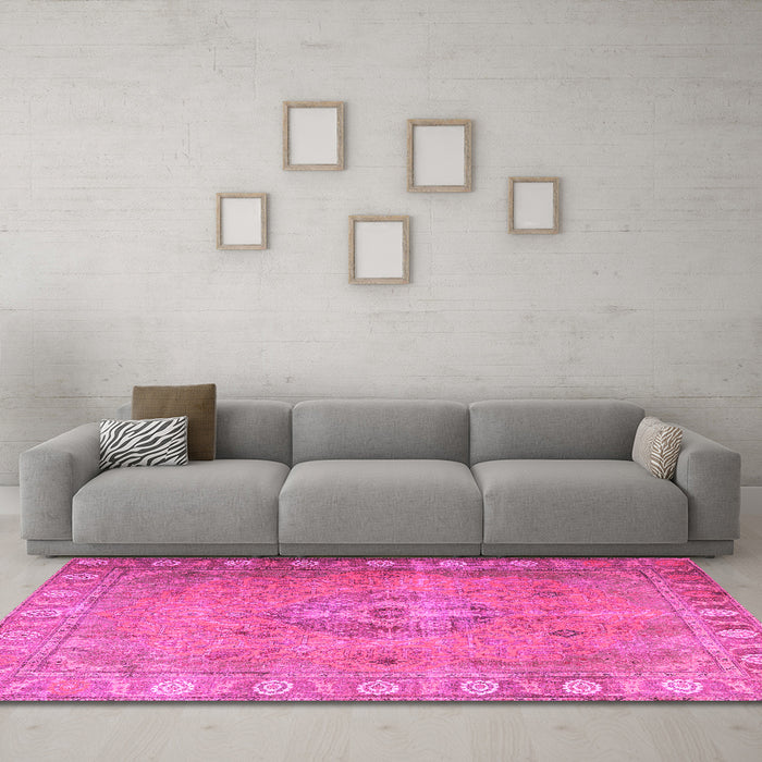 Machine Washable Persian Pink Traditional Rug in a Living Room, wshtr3708pnk