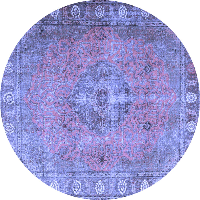 Round Machine Washable Persian Blue Traditional Rug, wshtr3708blu