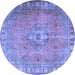 Round Machine Washable Persian Blue Traditional Rug, wshtr3708blu