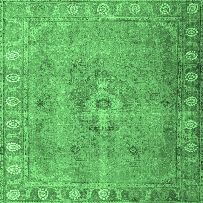 Square Machine Washable Persian Emerald Green Traditional Area Rugs, wshtr3708emgrn