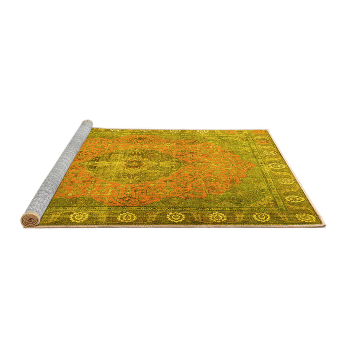Sideview of Machine Washable Persian Yellow Traditional Rug, wshtr3708yw