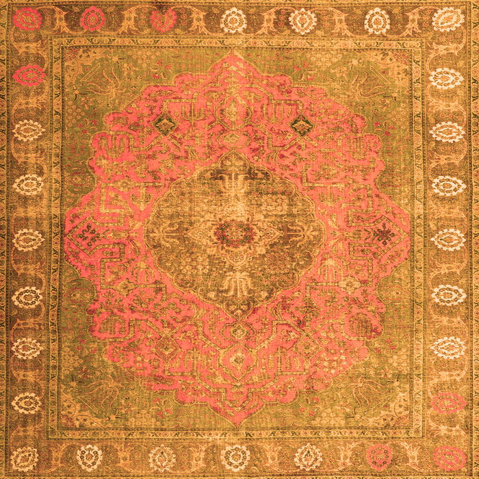 Round Machine Washable Persian Orange Traditional Area Rugs, wshtr3708org
