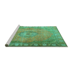 Sideview of Machine Washable Persian Turquoise Traditional Area Rugs, wshtr3708turq