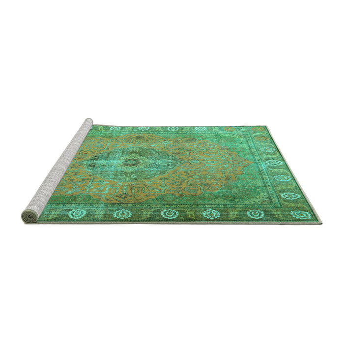 Sideview of Machine Washable Persian Turquoise Traditional Area Rugs, wshtr3708turq