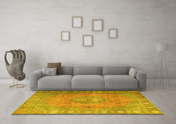 Machine Washable Persian Yellow Traditional Rug in a Living Room, wshtr3708yw